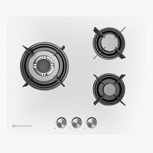 Plaque à Gaz EAS ELECTRIC Verre 3 Foyers 60cm Triple Anneau Fonte Blanche EMH363CGBW
