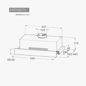Hotte Amovible Télescopique 60cm 350M3 / H Double Moteur Inox EMRH60TX