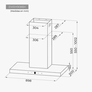 Hotte Décorative EAS ÉLECTRIC 90cm Type T 800M3 / H Verre Noir / Inox EMRH908BX