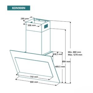 Hotte Murale Inclinée JOHNSON 90cm Verre Noir KON908N
