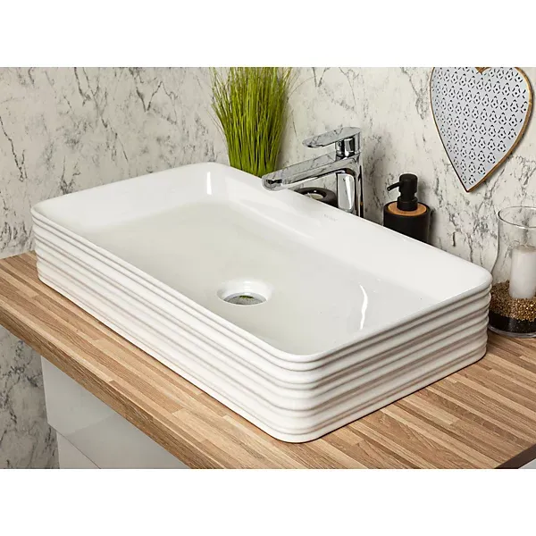 Vasque à Poser TEIDE avec Bonde Inclus 67x38x12cm Blanc Brillant