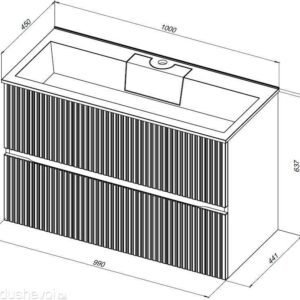 Meuble Susp 2T REBLOCK 100x45x55cm Gris Clair avec Rayures RTBM100