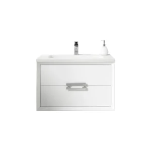 Meuble Susp 2T DECOR 100x45x55cm Blanc/ Gris Argent Sans Poignées