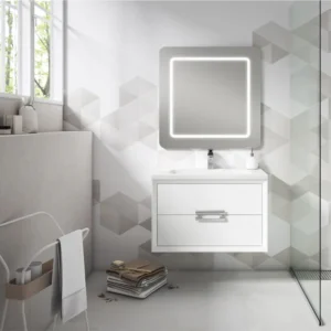 Meuble Susp 2T DECOR 100x45x55cm Blanc/ Gris Argent Sans Poignées