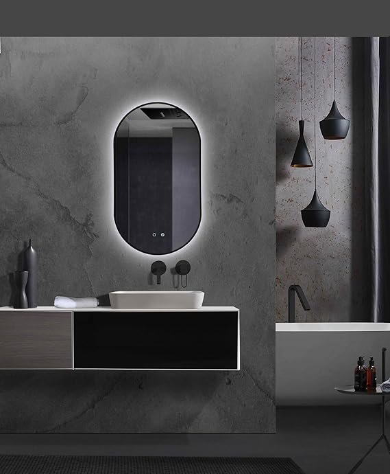Miroir Led TOKYO 90X50cm One Touch Antibuée Contour Noir TOKY022/90NG