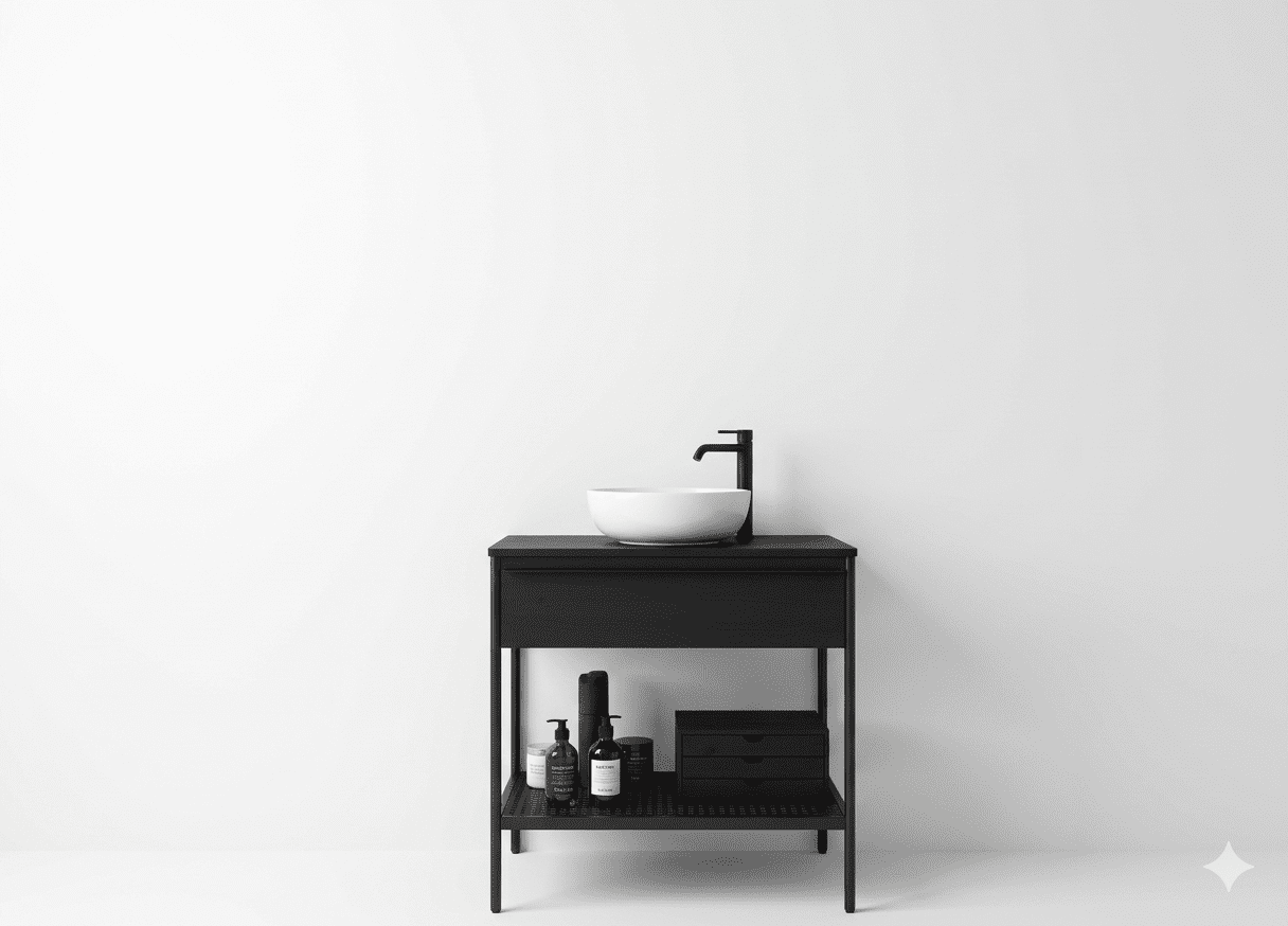 Meuble Sur Pieds 1T VINCI 80x45x85cm Noir Profilé Noir 630586
