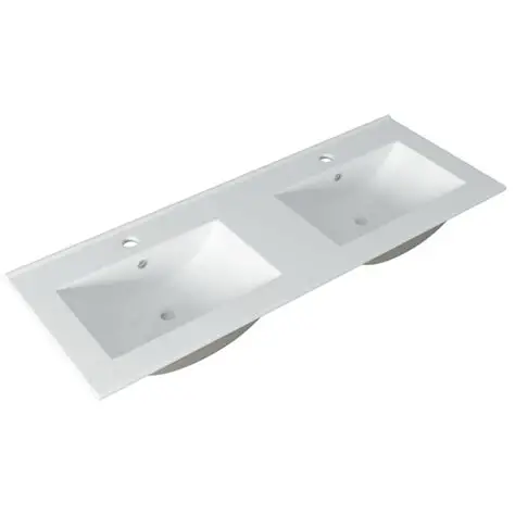 Lavabo à Encastrer Double 121x46cm Blanc Brillant