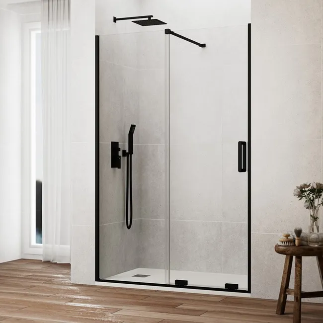 Paroi de Douche Frontale COSMOS 1Fixe+1Coulissante 140x195cm Noir/Transp CS1140NEGRA