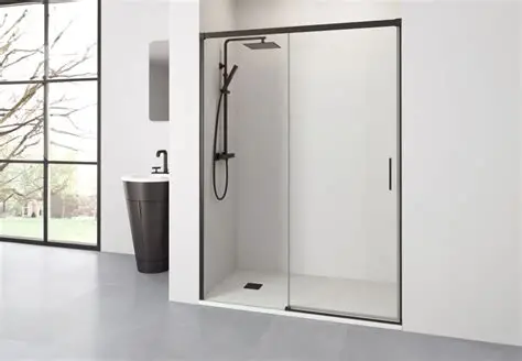 Paroi de Douche Frontale COPENHAGUE 1Fixe+1Coulissante 116/120x195cm Noir/Transp 97851