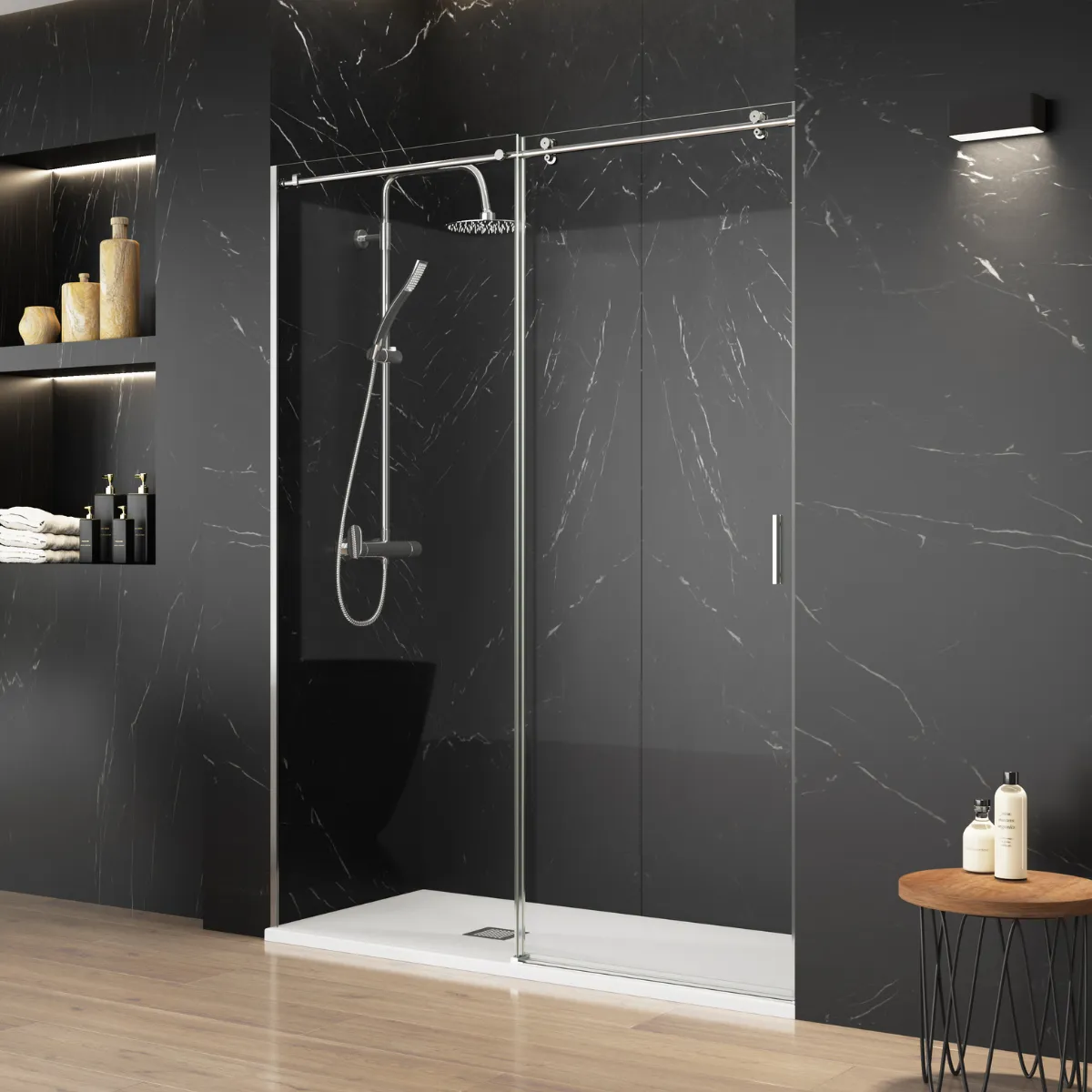 Paroi de Douche Frontale COPENHAGUE 1Fixe+1Coulissante 168/172x195cm Chr/Transp 26799