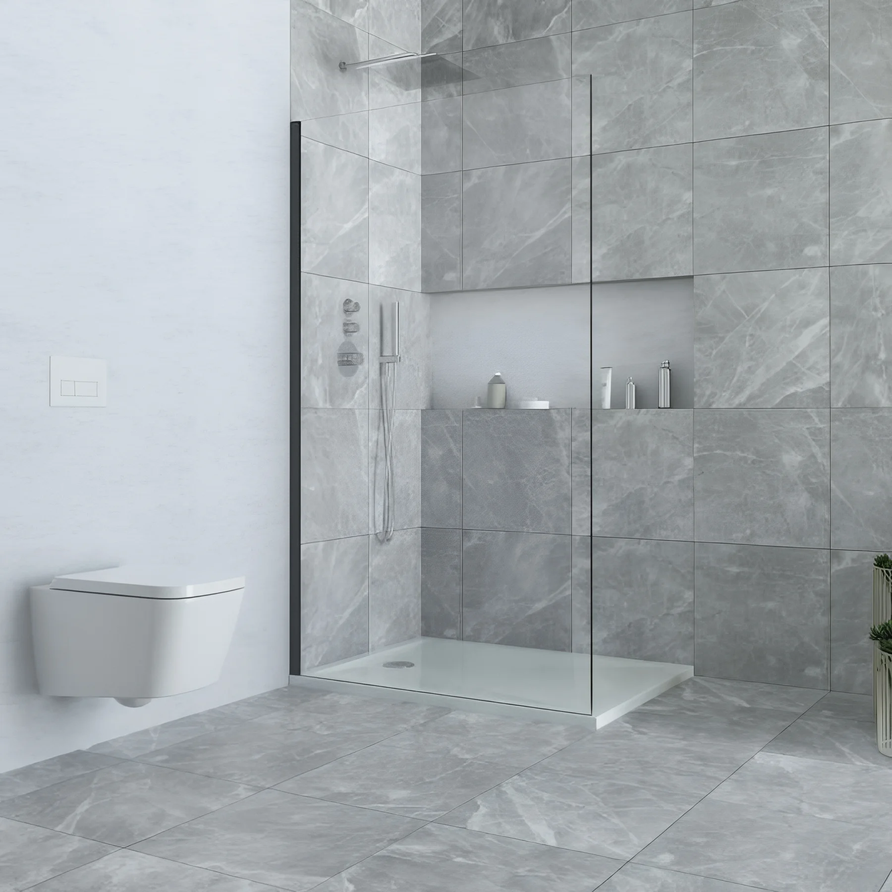 Paroi de Douche Fixe WALK-IN 80x195cm Noir/Transp CASTEL WK080NEGRA