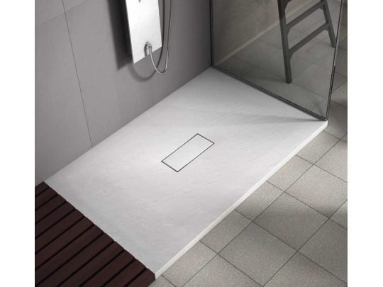 Receveur de Douche en Résine VIC Blanc 140x80cm + Bonde + Grille Caniveau