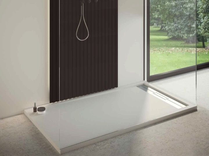 Receveur de Douche en Résine DRACO Blanc 100x70cm + Bonde + Grille Caniveau