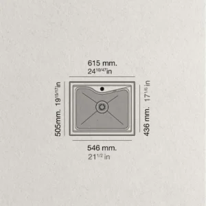 CITY 1C Évier en Résine 1 Bac 61,5×50,5x22cm Gris Mat AS330C