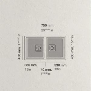 ZIE 70 évier en Résine 2 Bacs 75x45x20cm Ash Gris Mat AS184C