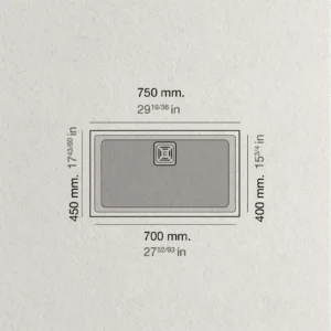 ZIE 70 Évier en Résine 1 Bac 75x45x20cm Beige Mat PU187C