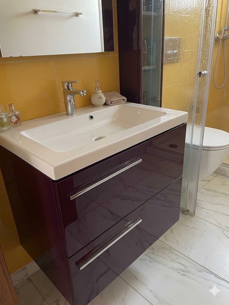 Set Meuble Susp 2T ELEA 90×48,8x59cm Violet +Lav ROYO 91x50cm Blanc 122467
